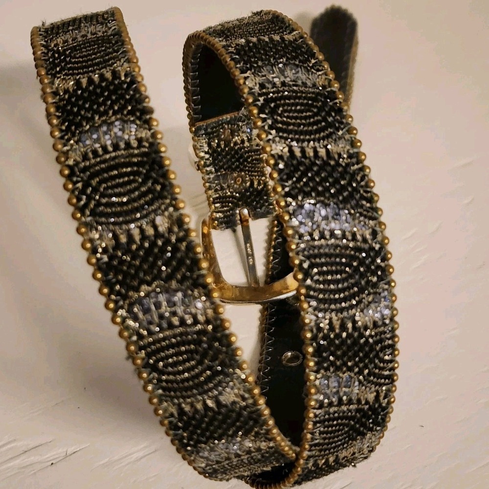 Women's Vintage 80's 1" Belt In Black, Gold, Silver Metallic Length 35" SM